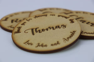 Personalised Wedding Name Signs - Coaster with name and personalised message